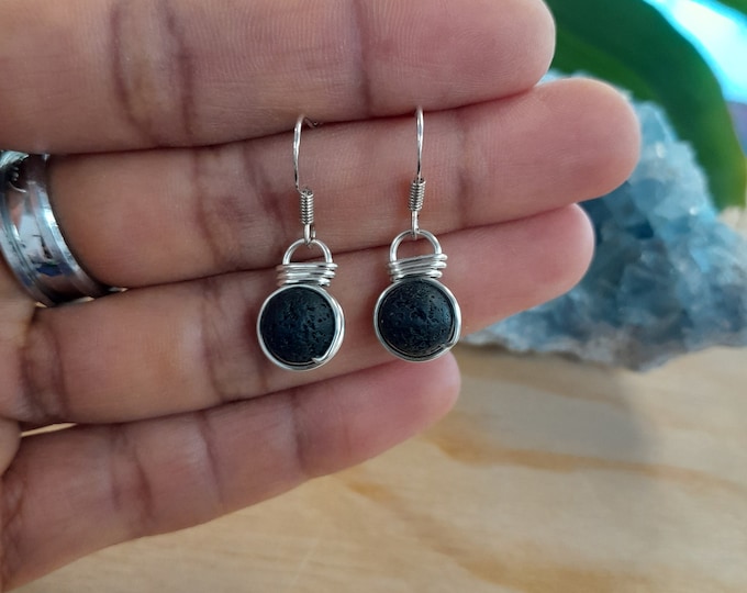 Lava Stone Fish Hook Earrings