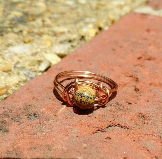 Gemstone Jewelry Healing Crystal Ring Boho Ring Jasper Ring Gemstone Ring Wire Wrapped Crystal Unakite Jasper Ring Crystal Ring