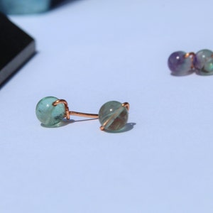 Rainbow Fluorite, Stud earrings, wire wrapped jewelry, wire wrapped earrings, healing crystal earrings, copper/silver jewelry