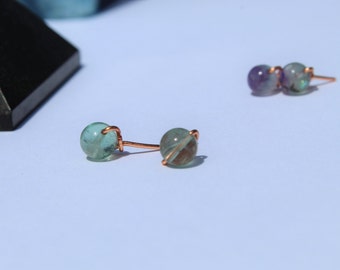 Rainbow Fluorite, Stud earrings, wire wrapped jewelry, wire wrapped earrings, healing crystal earrings, copper/silver jewelry