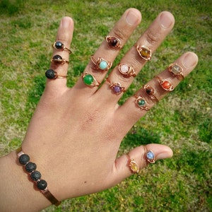 Wire Wrapped Rings, Copper Wire Rings, Crystal Rings, Gemstone rings