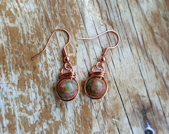 Unakite Fish Hook Earrings