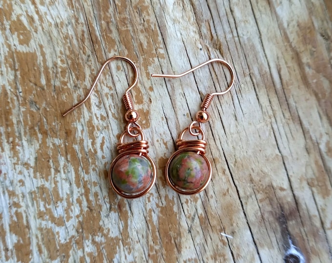 Unakite Fish Hook Earrings