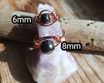 Hematite  Ring, Copper Wire Ring, Crystal Ring, Wire Wrapped Ring,  Gemstone ring