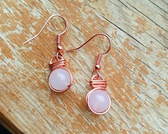 Rose Quartz Fish Hook Earrings