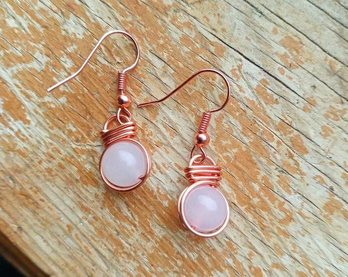 Rose Quartz Fish Hook Earrings