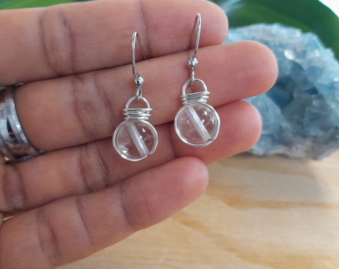 Clear Quartz Fish Hook Earrings