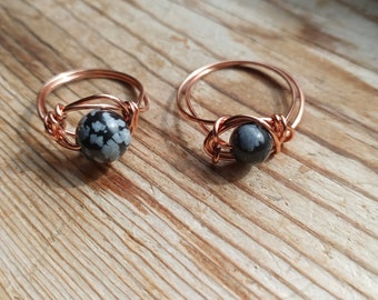 Snowflake Obsidian Wire Wrapped Ring