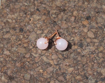 Rose Quartz Earrings, Stud earrings, wire wrapped jewelry, wire wrapped earrings, healing crystal earrings, copper/silver jewelry