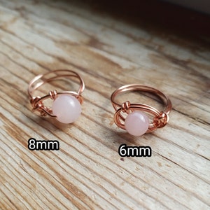 Rose Quartz Ring,  Wire Wrapped Ring, Copper Wire Ring,Pink Crystal ring