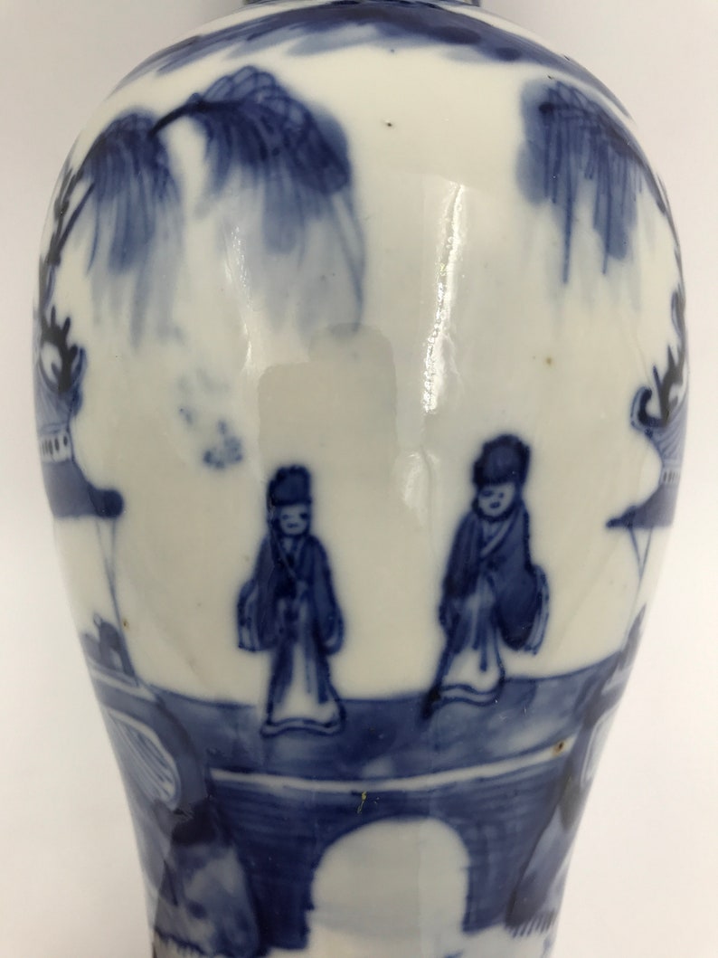 Antique Chinese Blue and White Porcelain Vase with Mark