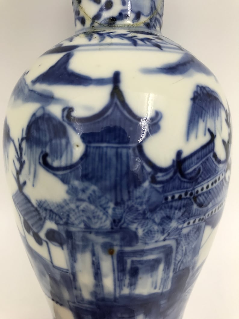 Antique Chinese Blue and White Porcelain Vase with Mark