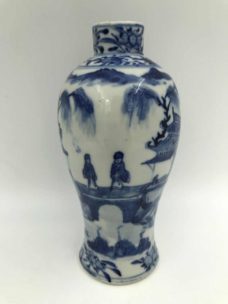 Antique Chinese Blue and White Porcelain Vase with Mark
