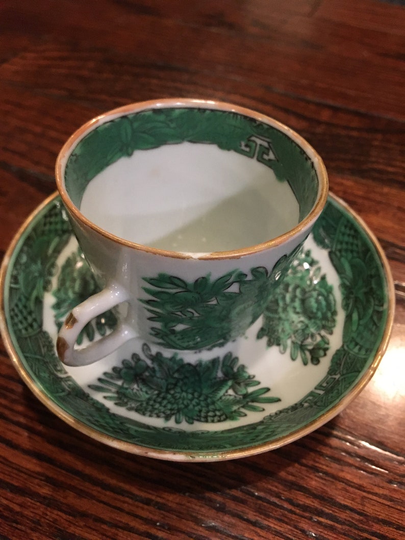 Set 2 Chinese Export Cup and Saucer in Fitzhugh Green