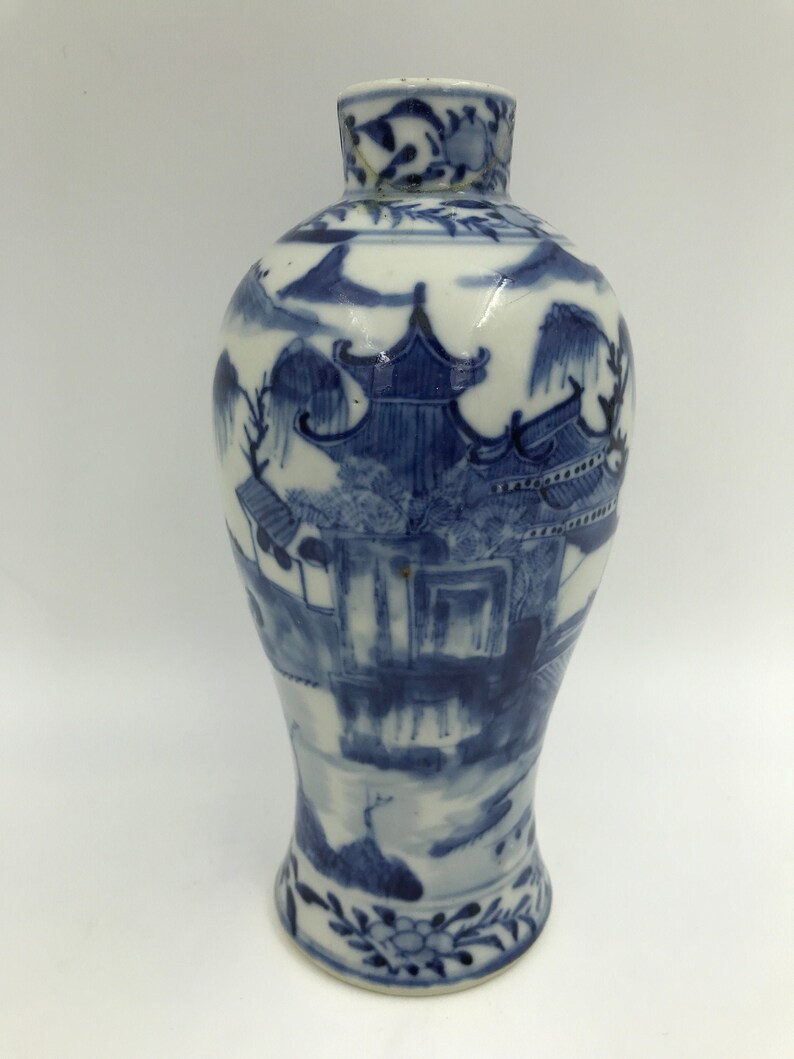 Antique Chinese Blue and White Porcelain Vase with Mark