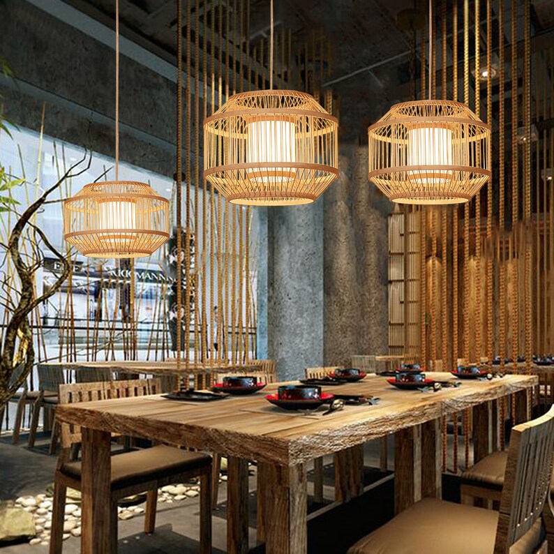 Lámpara de techo vintage lámpara de la granja de bambú luces | Etsy