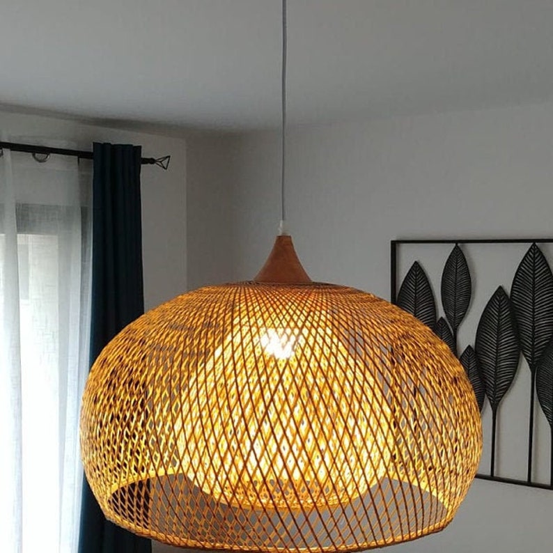 Bamboo Light Fixture,Double Layer Lamp,Rattan Lampshade,Basket Lamp Shade,Woven Light Shade,Wicker Hanging Lamp,Vintage Pendant Light