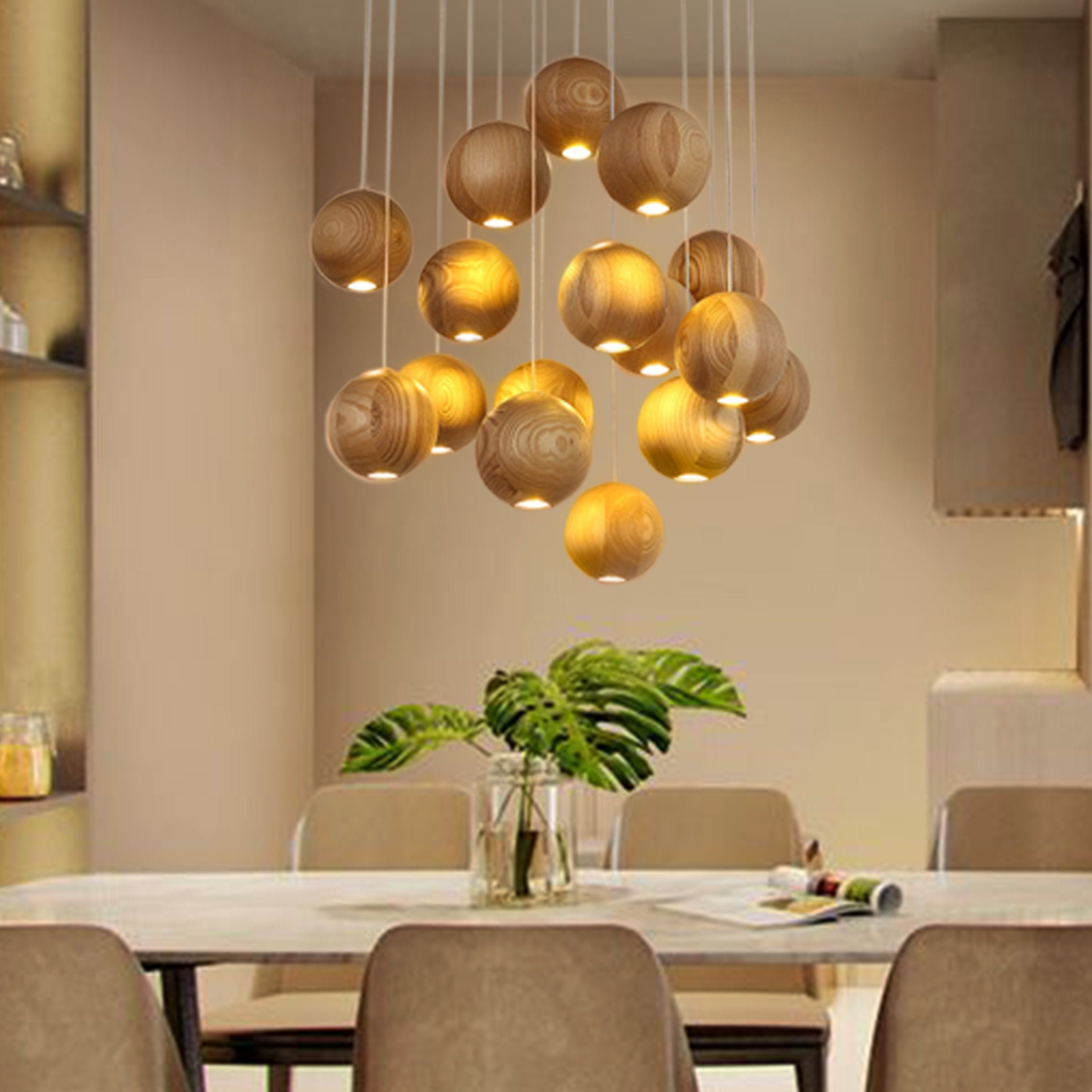 Modern Wood Ceiling LightingGlobular LightingPendant Etsy