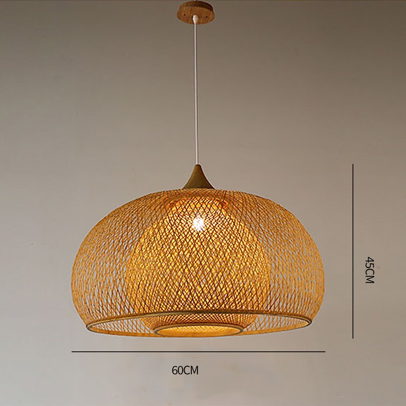 Bamboo Light Fixture,Double Layer Lamp,Rattan Lampshade,Basket Lamp Shade,Woven Light Shade,Wicker Hanging Lamp,Vintage Pendant Light