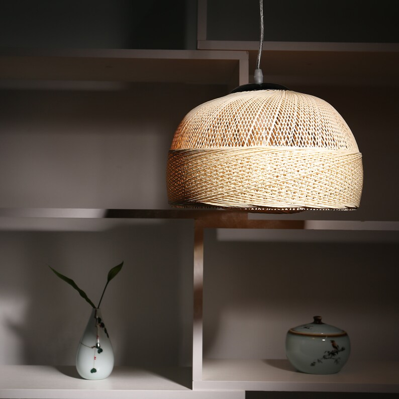 Handmade Woven Rattan Pendant Light Natural Wicker Lamp Shade Chandelier Lampshade Hanging Ceiling Chinese Decor Fixture