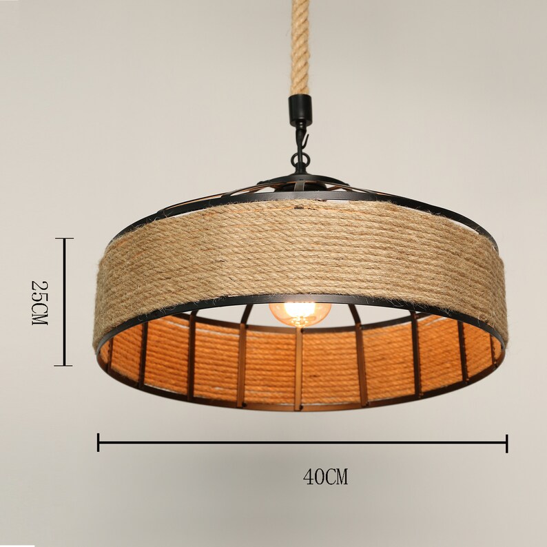 Creative Hemp Rope Handmade Woven Lamp Shade Rattan Pendant Light Wicker Vintage Countryside Style Chandelier Rustic Home Decor