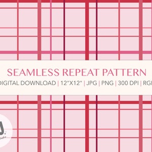 Valentine’s Day pink plaid- grid pattern - seamless repeat pattern for fabric - PNG JPG digital download - personal and commercial license