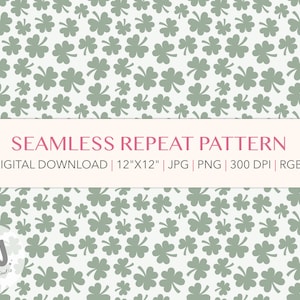 St Patricks Day muted shamrock pattern - digital paper - fabric seamless repeat pattern - PNG JPG digital download - commercial license