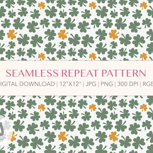 St. Patrick&#39;s Day muted Shamrock  pattern - digital paper - fabric seamless repeat pattern - PNG JPG digital download - commercial license