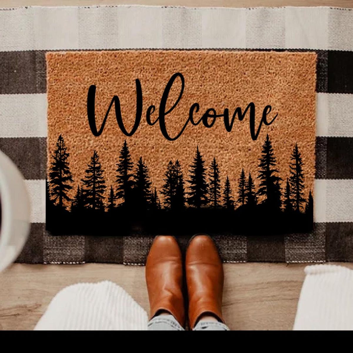 Forest Welcome Doormat Outdoors Doormat Last Name Tree Custom Doormat Surname Doormat Cabin Doormat Hiker Mountain Decor - Etsy