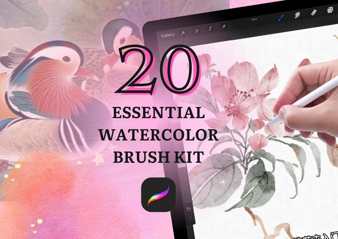 Digital Watercolor Brush Bundle Set - Realistic iPad Brushes - Canvas ...
