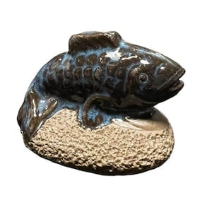 BASS FISH FANCY Miniature Pottery Figurine, Ceramics Figurine Figurine - Handmade Decorative Figurine gifts for dad