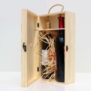 Wooden Wine Box with Lid, DOUBLE wine bottle box, Wedding Gift Box,  Wooden Storage Box, Wooden Bottle Box w/ Latch, Corporate gifts office