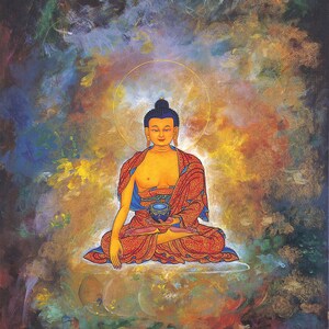 Buddha with Conch by Karma Phuntsok, Buddhist Contemporary Art, Buddha Painting, Giclee, Fine Art Card