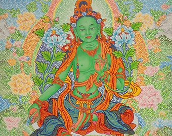 Green Tara by Karma Phuntsok, Thangka Art, Buddhist Art, Green Tara, Compassion Goddess, Buddhist art, Tibetan Art, Tibetan