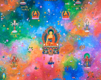 Deities of the Blissful Mandala by Karma Phuntsok, Shakyamuni Buddha, Thangka Art, Buddhist Art, Karma Art, Buddhist art, Tibetan Art