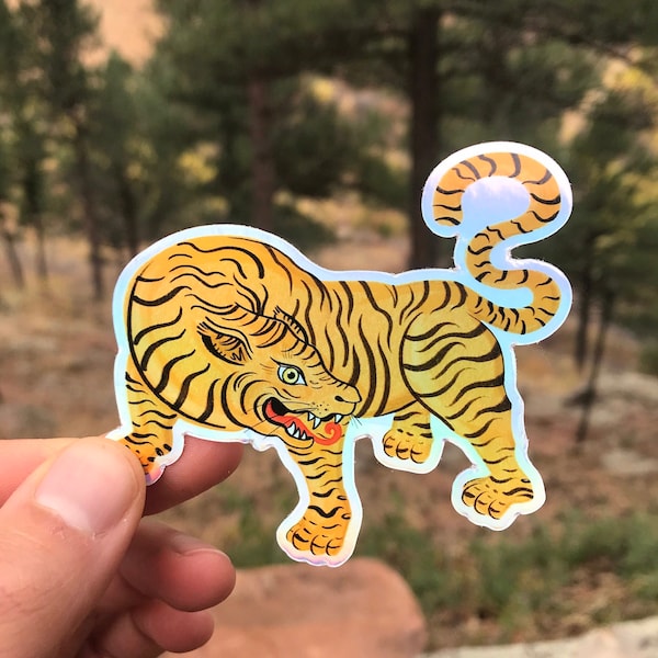 Shiny Tiger Sticker - symbol of strength, courage, and protection - Durga - Guru Rinpoche - vehicle