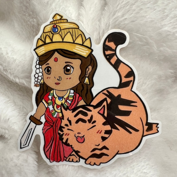 Durga Girl Sticker, Hindu Goddess, Warrior Goddess, Chibi Strength Sticker