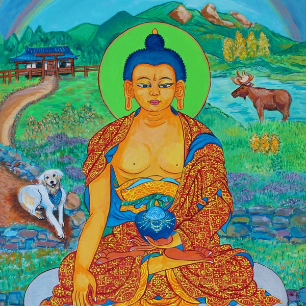 Shakyamuni Buddha in Colorado, Giclée of an original painting, Buddha, Buddha at Shoshoni Retreat Buddhist Art Buddha