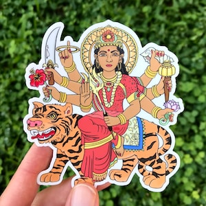 Durga Sticker, Hindu Goddess God Art, Decal Goddess for Strength, Courage, Love