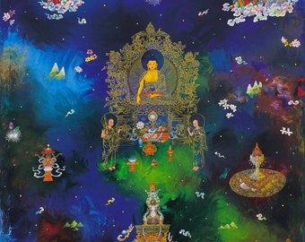 Invocation of Buddha by Karma Phuntsok, Shakyamuni Buddha, Thangka Art, Buddhist Art,  Buddha, Buddhist art, Tibetan Art, Tibetan artist