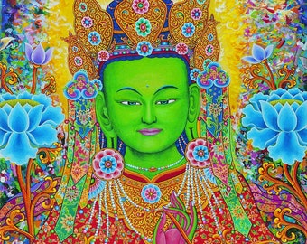 Green Goddess, Mother Tara by Karma Phuntsok, Thangka Art, Buddhist Art, Green Tara, Compassion Goddess, Buddhist art, Tibetan Art, Tibetan