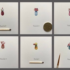 Original Miniatur Tier Aquarell Malerei Kunst Handgemalt