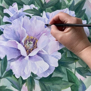 Peonies Original Watercolor Painting Botanical Art Realistic Wall Art  Hand Painted Picture