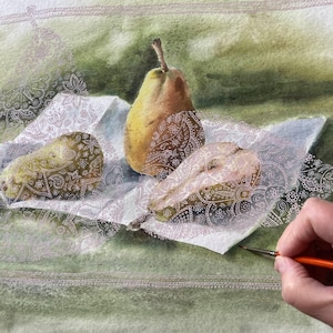 Pears Original Watercolor Painting  Art Realistic Wall Art  Hand Painted Picture Ink Pen