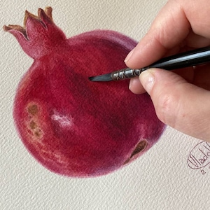 Pintura original de acuarela de granada, arte botánico, arte mural realista, cuadro pintado a mano