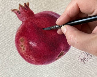 Pomegranate Original Watercolor Painting Botanical Art Realistic Wall Art  Hand Painted Picture