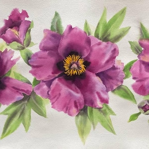 Peonies Original Watercolor Painting Botanical Art Realistic Wall Art  Hand Painted Picture