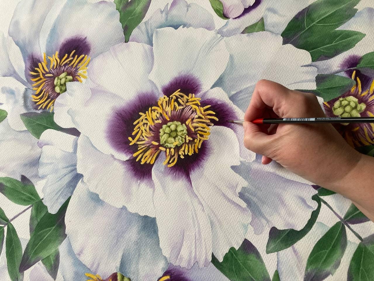 Original Peonies Watercolor Painting Botanical Art Realistic Wall Art Hand Painted Picture