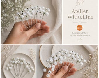 Bridal Baby’s Breath Hair Pins Set, Gypsophila Wedding Hair Accessories, White Floral Hair Pins, Bridesmaid Hair Pieces, Boho Bridal Hair