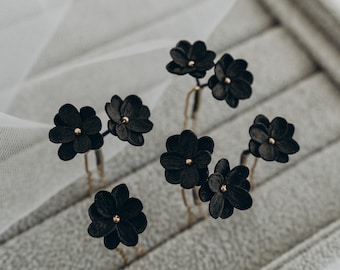 Black Wedding flower hair pins, Gothic bridal hair piece